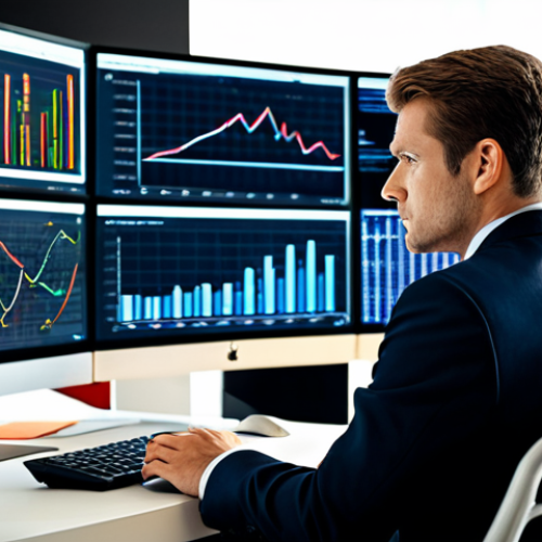 Home 11 A focused professional analyst, fully clothed in a modest business suit, sitting at a modern ergonomic desk. The desk features multiple large monitors displaying intricate data visualizations, graphs, and market trend dashboards. The office environment is clean, well-lit, and contemporary, with subtle architectural details. The subject's expression is thoughtful and intelligent, reflecting deep analysis. The pose is natural, with perfect anatomy and correct proportions, well-formed hands visible on a keyboard. The overall image quality is high, captured with professional photography lighting. safe for work, appropriate content, fully clothed, professional.